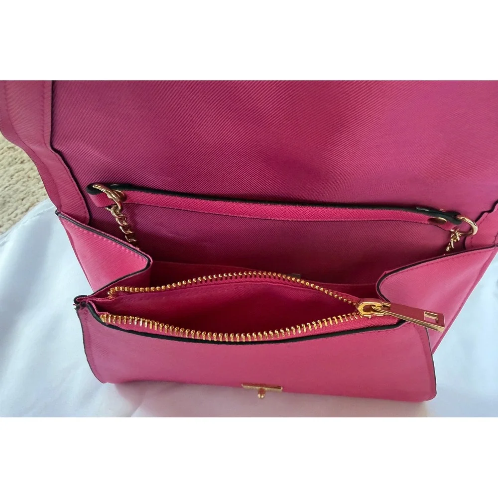 A New Day Hot Pink‎ Saffiano Envelope Crossbody Bag Gold Chain Clutch Fuchsia